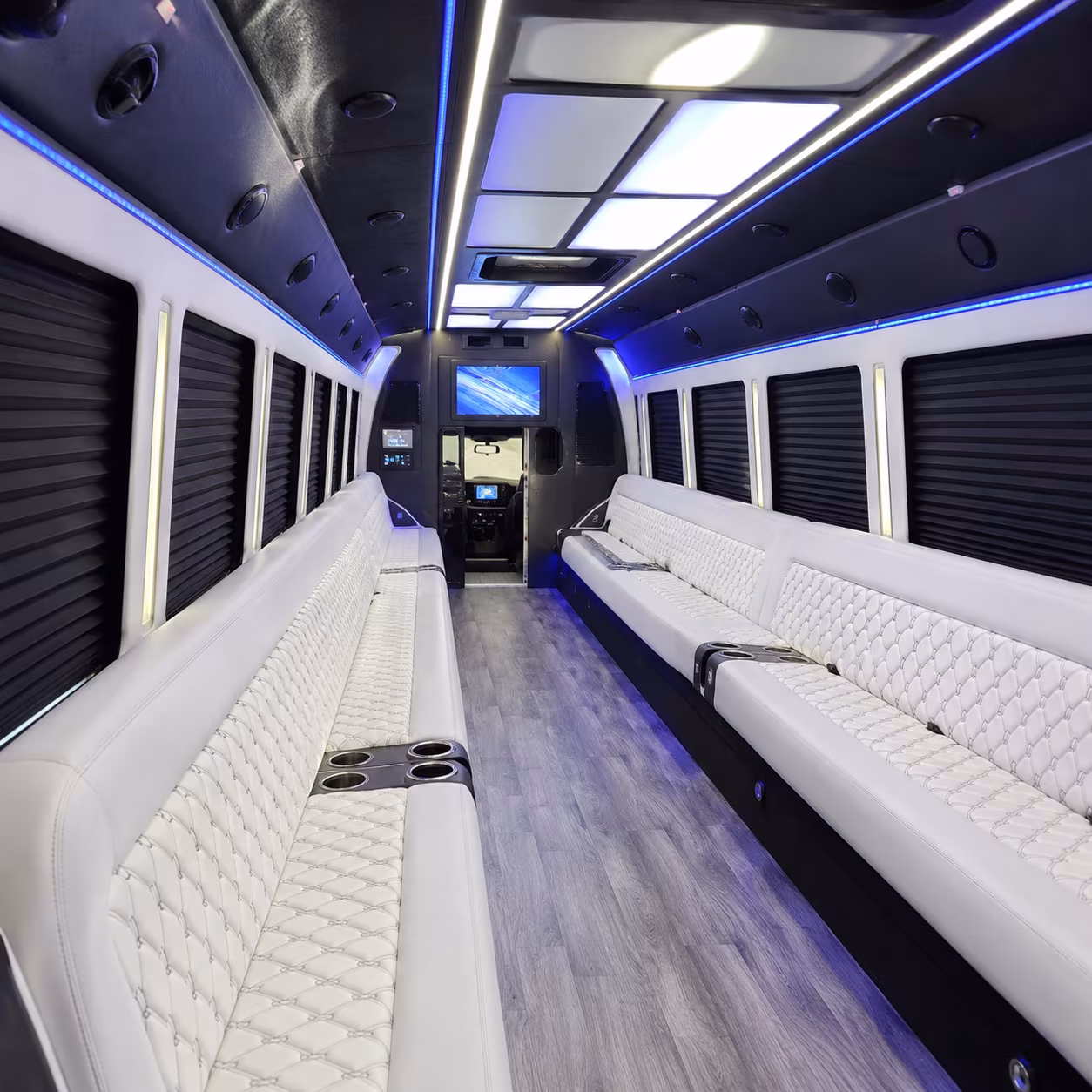 Passenger watching the Sunnyvale scenery during a regional party bus road trip