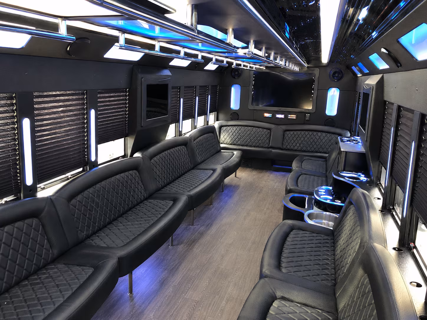 Passenger seating aboard a party bus rental serving Sunnyvale