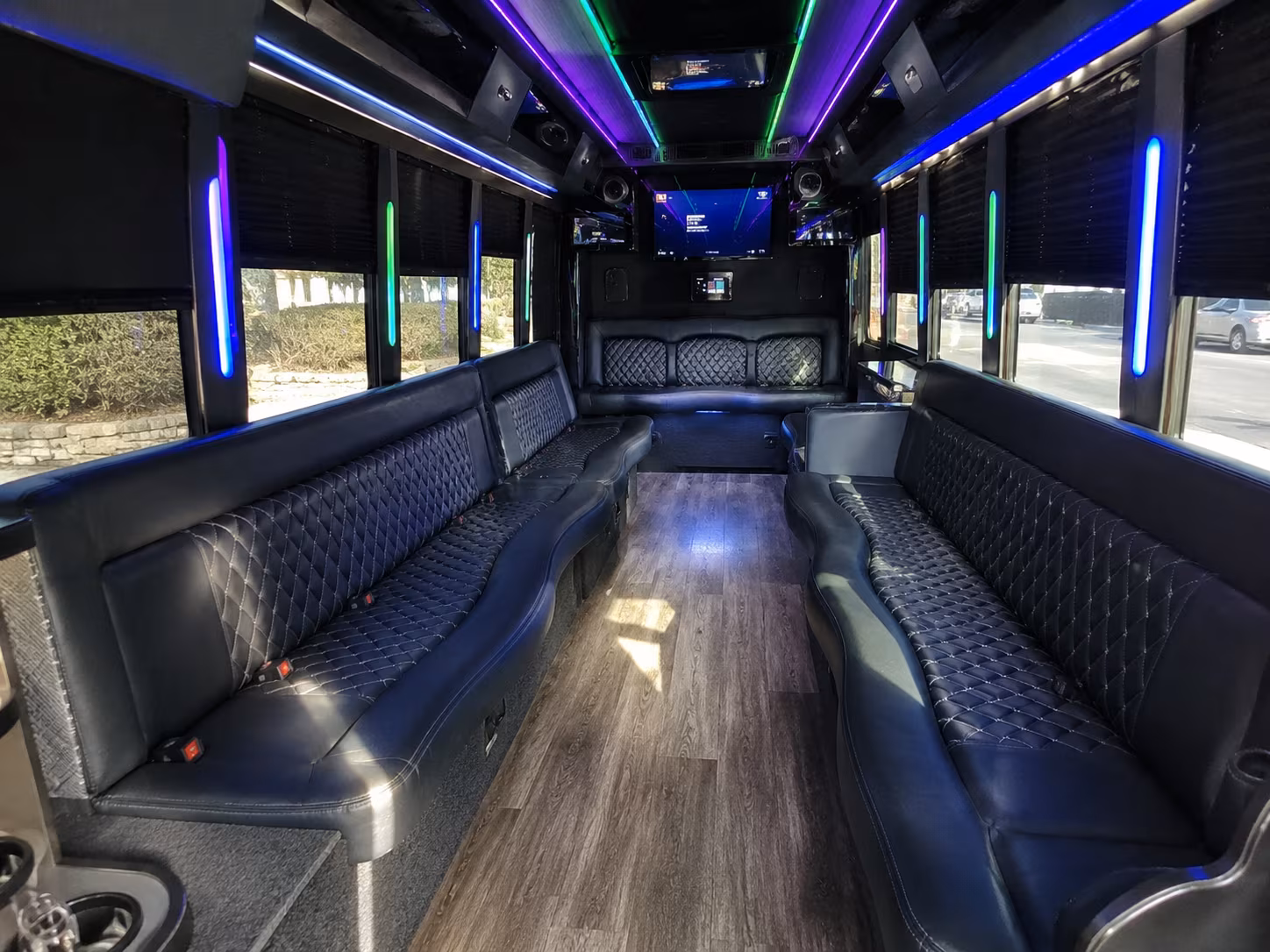 Interior of a party bus rental serving Sunnyvale