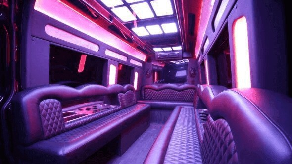 Interior of Charter Bus Company Cupertino's 15 Passenger Party Bus in Cupertino