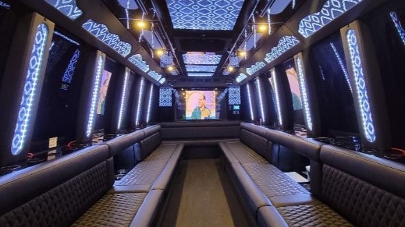 Interior of Charter Bus Company Fremont's 28 Passenger Party Bus in Fremont